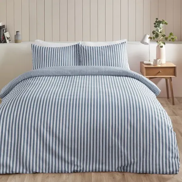 Reversible Stripe Duvet Set - Blue, Cotton image
