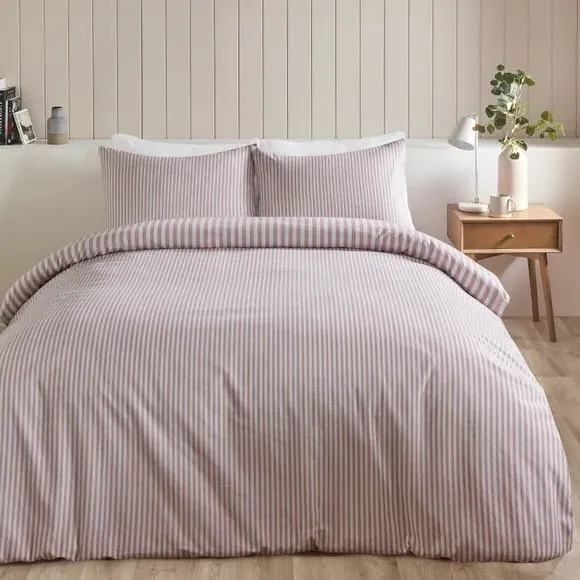 Reversible Stripe Duvet Set - Blush, Cotton