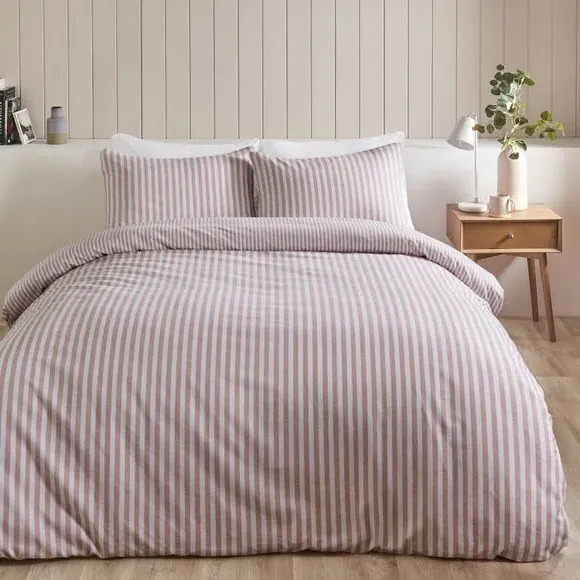 Reversible Stripe Duvet Set - Blush, Cotton