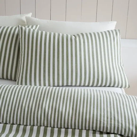 Reversible Stripe Duvet Set - Green, Cotton
