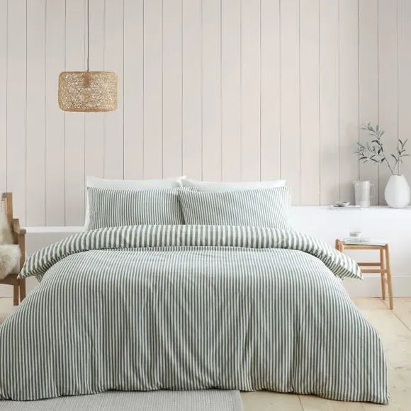 Reversible Stripe Duvet Set - Green, Cotton