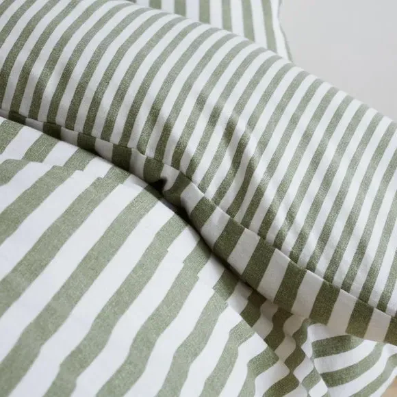 Reversible Stripe Duvet Set - Green, Cotton