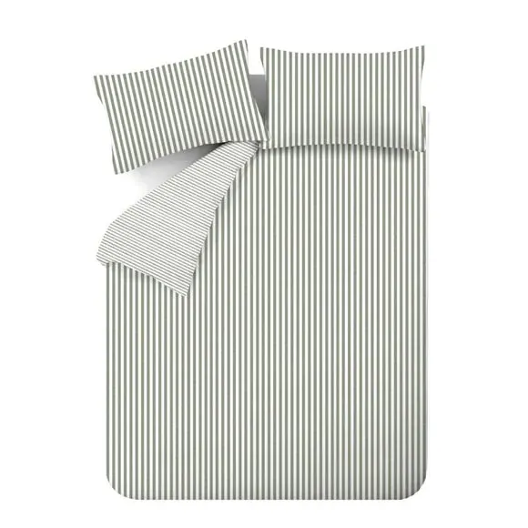 Reversible Stripe Duvet Set - Green, Cotton