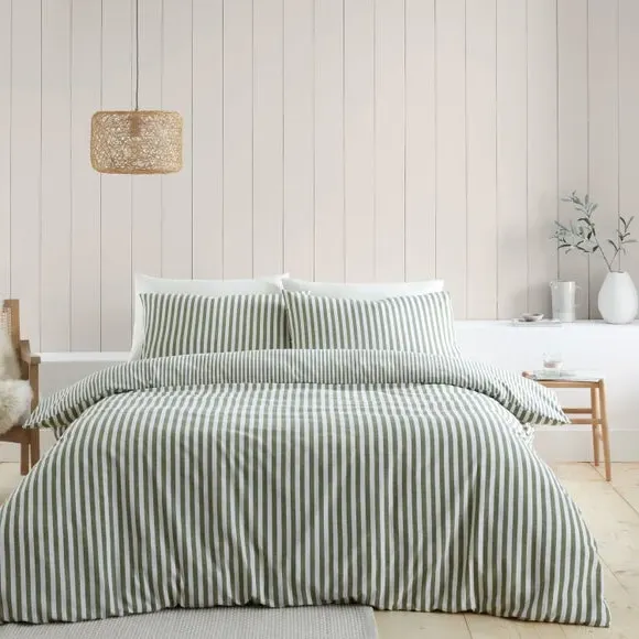 Reversible Stripe Duvet Set - Green, Cotton