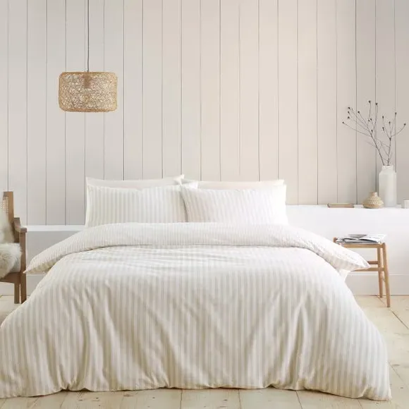 Reversible Stripe Duvet Set - Natural, Cotton