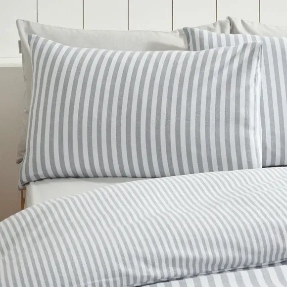 Reversible Stripe Duvet Set - Silver, Cotton