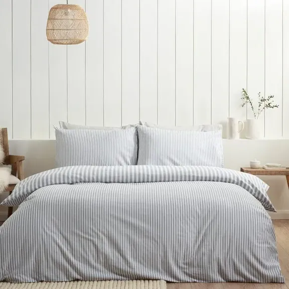 Reversible Stripe Duvet Set - Silver, Cotton