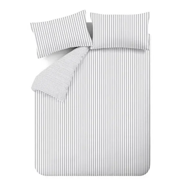 Reversible Stripe Duvet Set - Silver, Cotton