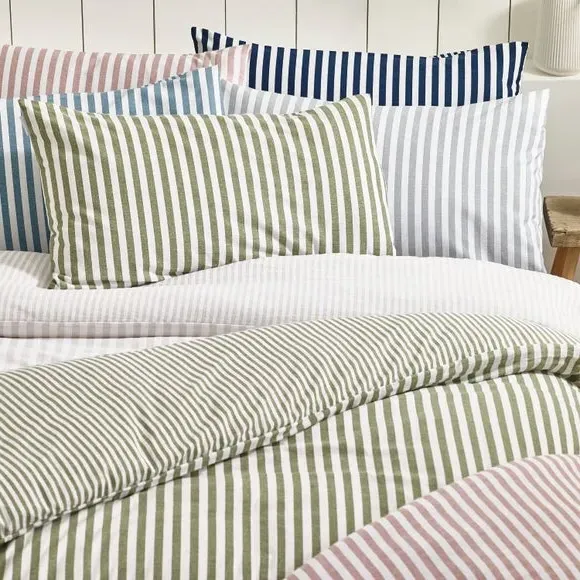 Reversible Stripe Duvet Set - Silver, Cotton