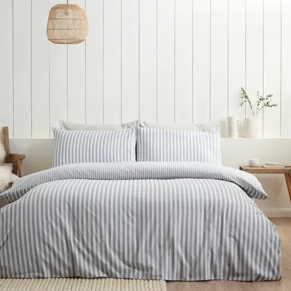 Reversible Stripe Duvet Set - Silver, Cotton