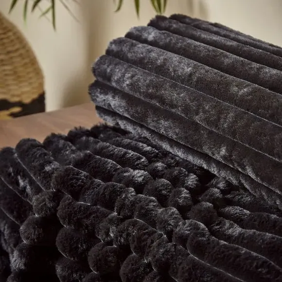 Ribbed Throw Blanket - Black, Velvet