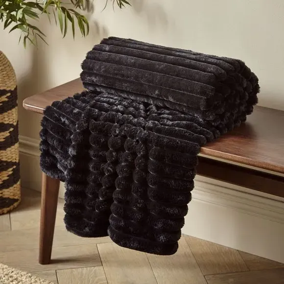 Ribbed Throw Blanket - Black, Velvet image