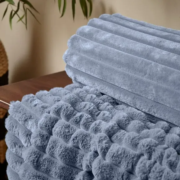 Ribbed Throw Blanket - Blue, Velvet