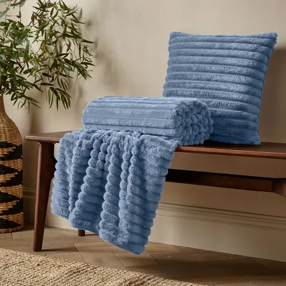 Ribbed Throw Blanket - Blue, Velvet