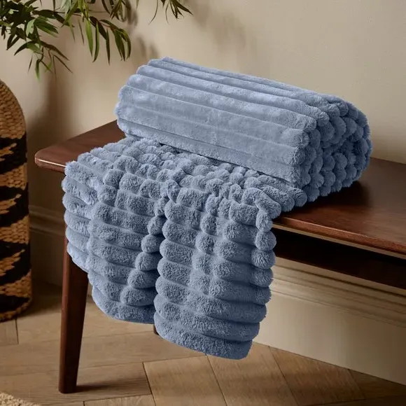 Ribbed Throw Blanket - Blue, Velvet