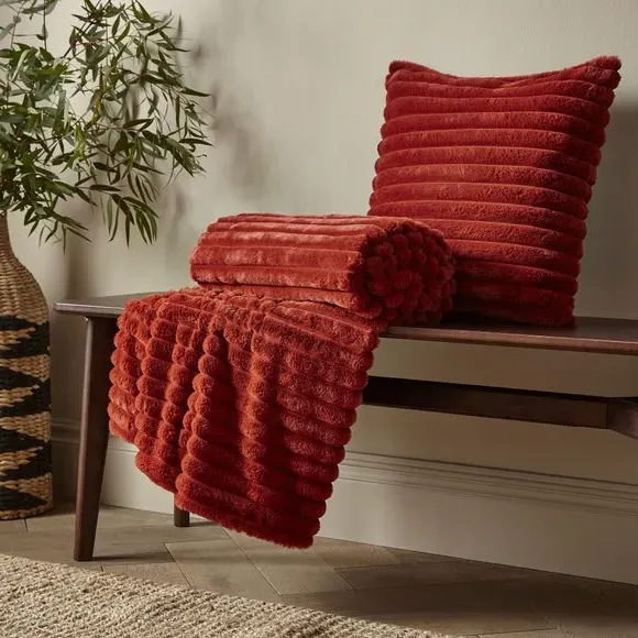 Ribbed Throw Blanket - Burnt Orange, Velvet