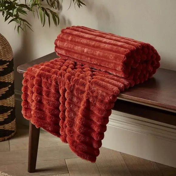 Ribbed Throw Blanket - Burnt Orange, Velvet