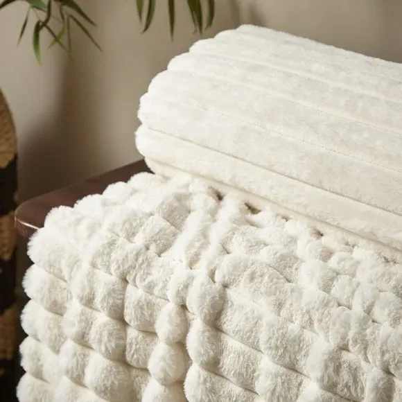 Ribbed Throw Blanket - Cream, Velvet