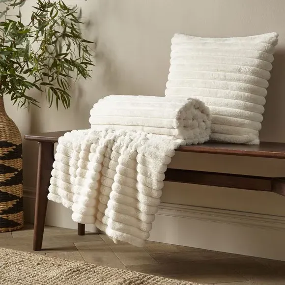 Ribbed Throw Blanket - Cream, Velvet