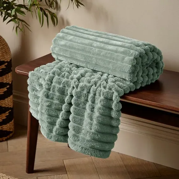 Ribbed Throw Blanket - Green, Velvet