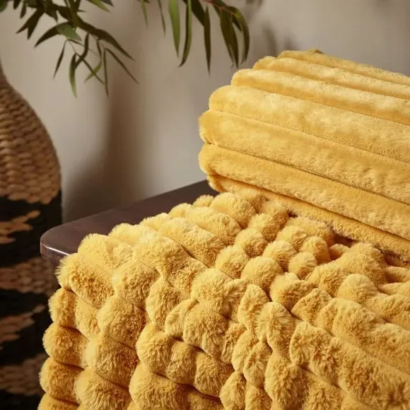 Ribbed Throw Blanket - Mustard, Velvet