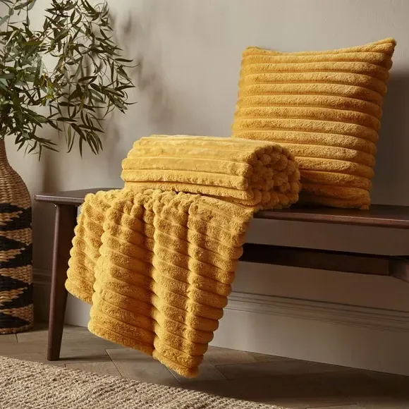 Ribbed Throw Blanket - Mustard, Velvet