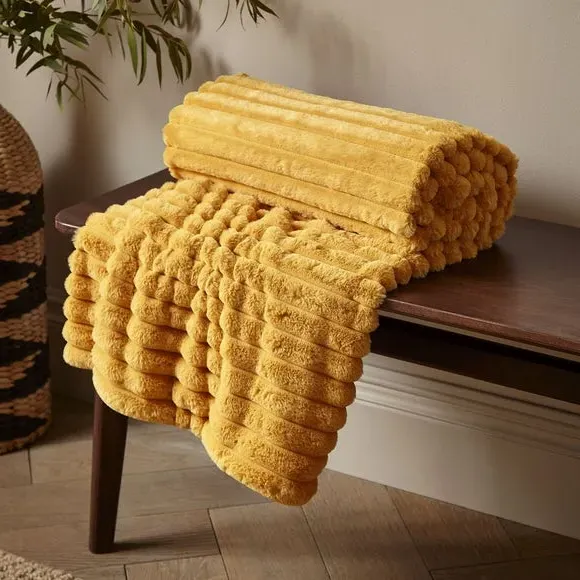 Ribbed Throw Blanket - Mustard, Velvet