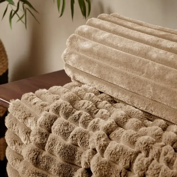 Ribbed Throw Blanket - Natural, Velvet