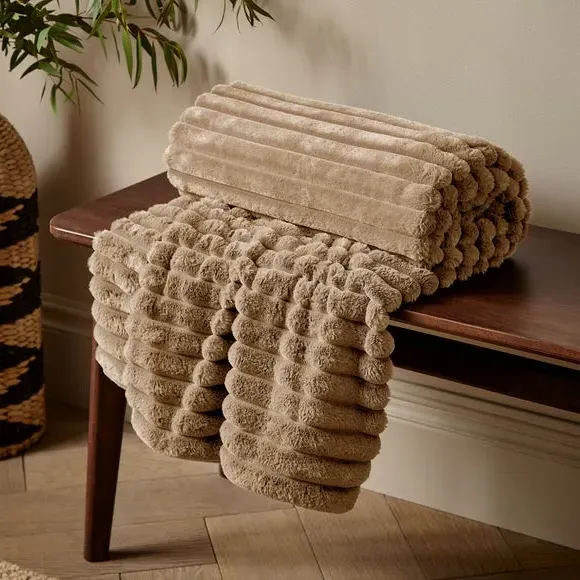 Ribbed Throw Blanket - Natural, Velvet