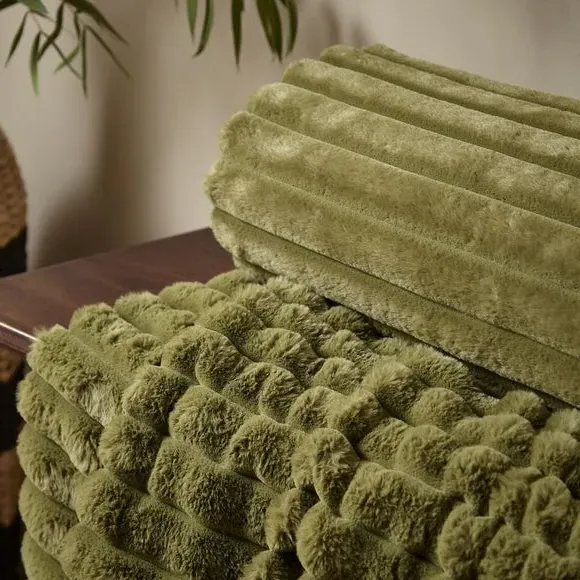 Ribbed Throw Blanket - Olive, Velvet