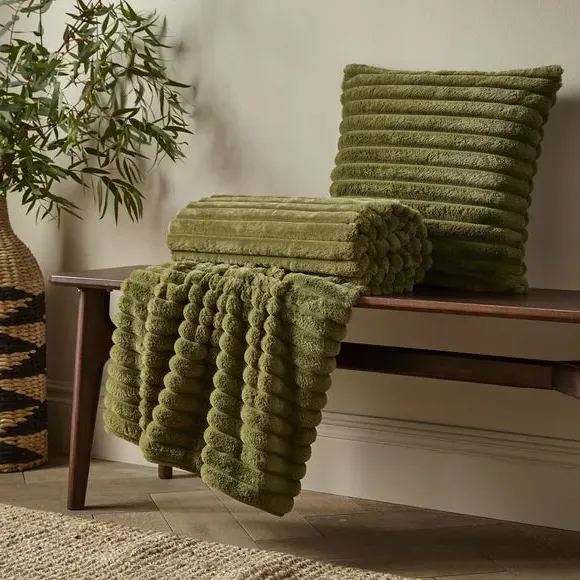 Ribbed Throw Blanket - Olive, Velvet