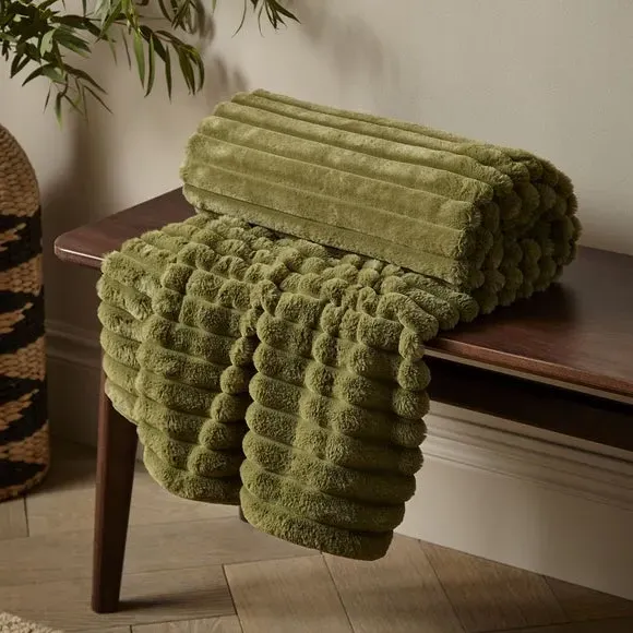 Ribbed Throw Blanket - Olive, Velvet
