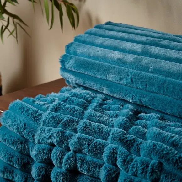 Ribbed Throw Blanket - Teal, Velvet
