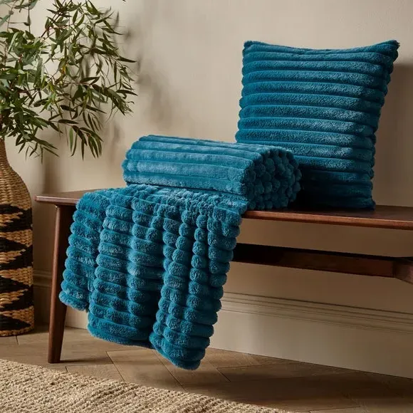 Ribbed Throw Blanket - Teal, Velvet