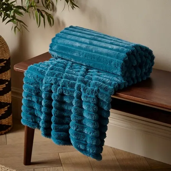 Ribbed Throw Blanket - Teal, Velvet