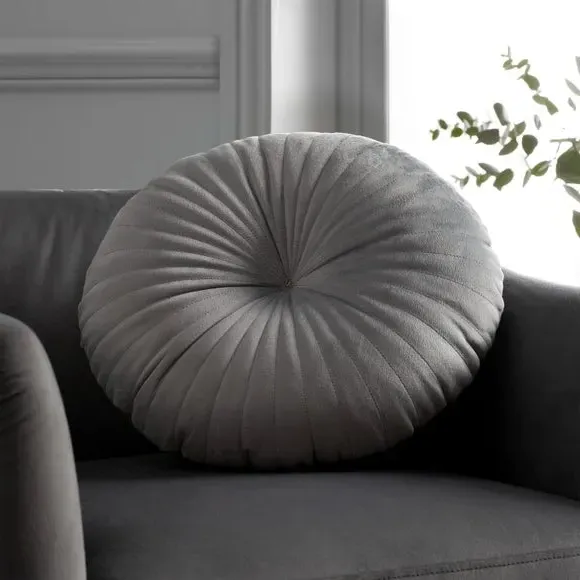 Round Cushion with Stitch Detail - Grey