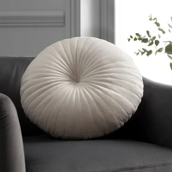 Round Cushion with Stitch Detail - Natural