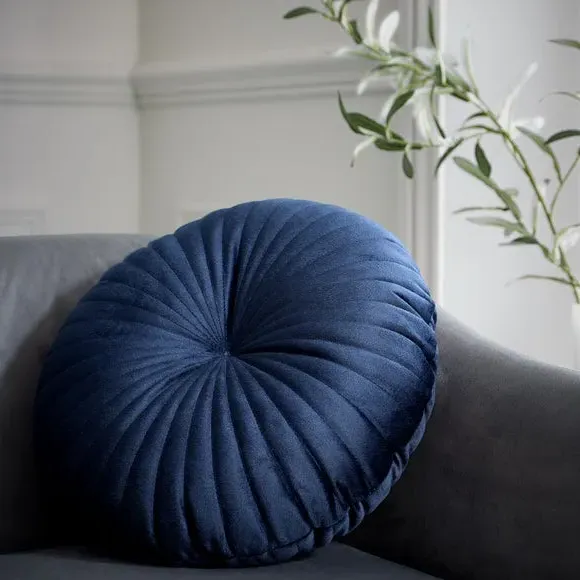 Round Cushion with Stitch Detail - Navy