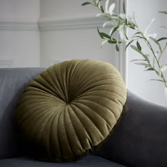 Round Cushion with Stitch Detail - Olive