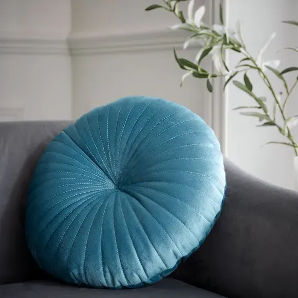 Round Cushion with Stitch Detail - Teal