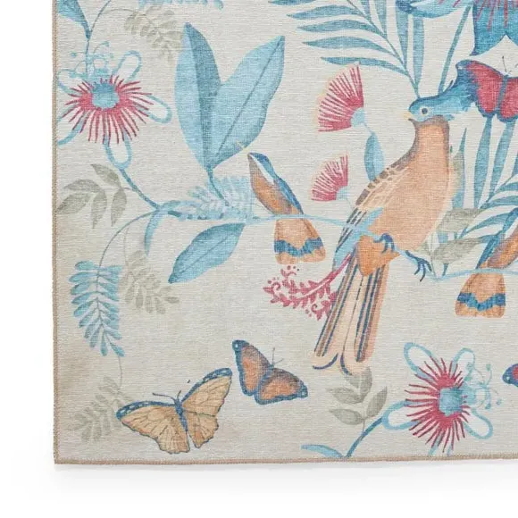 Runner Rug with Bird Design - Blue
