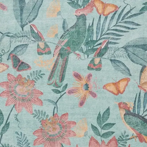 Runner Rug with Bird Design - Green
