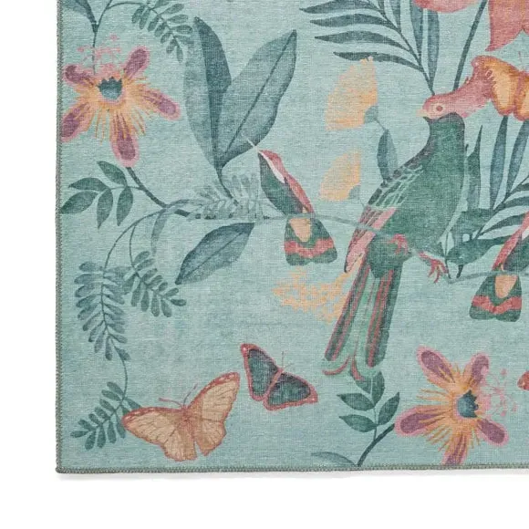 Runner Rug with Bird Design - Green