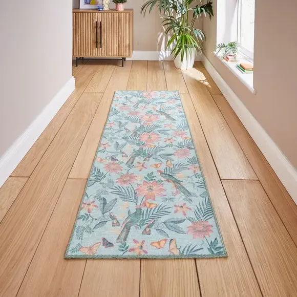 Runner Rug with Bird Design - Green