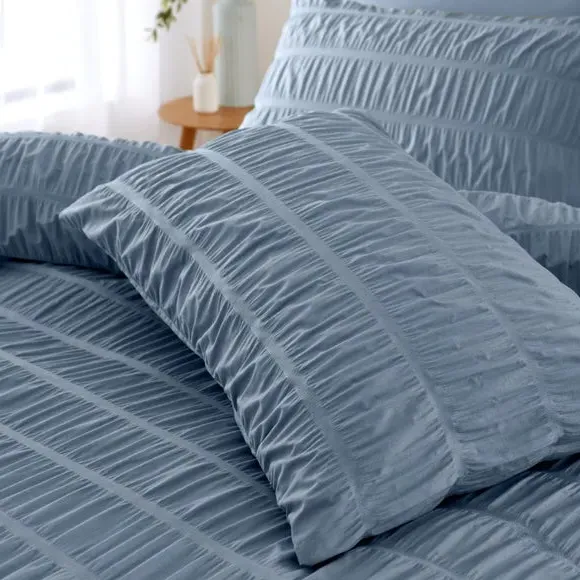 Seersucker Duvet Cover Set - Blue, Polyblend