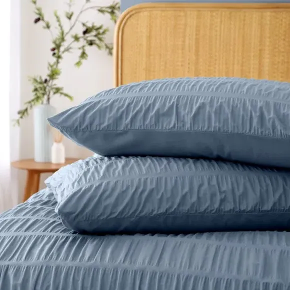 Seersucker Duvet Cover Set - Blue, Polyblend