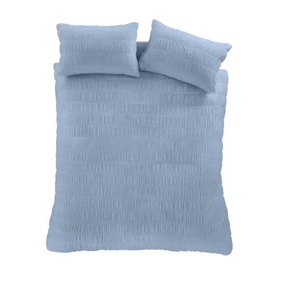 Seersucker Duvet Cover Set - Blue, Polyblend