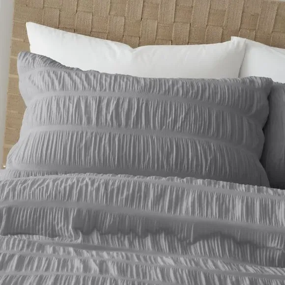 Seersucker Duvet Cover Set - Grey, Polycotton
