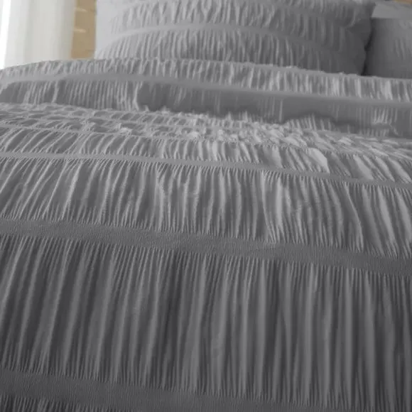 Seersucker Duvet Cover Set - Grey, Polycotton