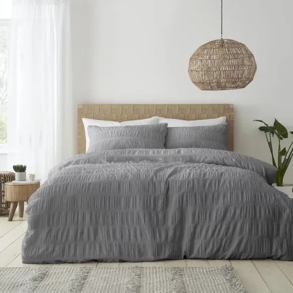 Seersucker Duvet Cover Set - Grey, Polycotton image